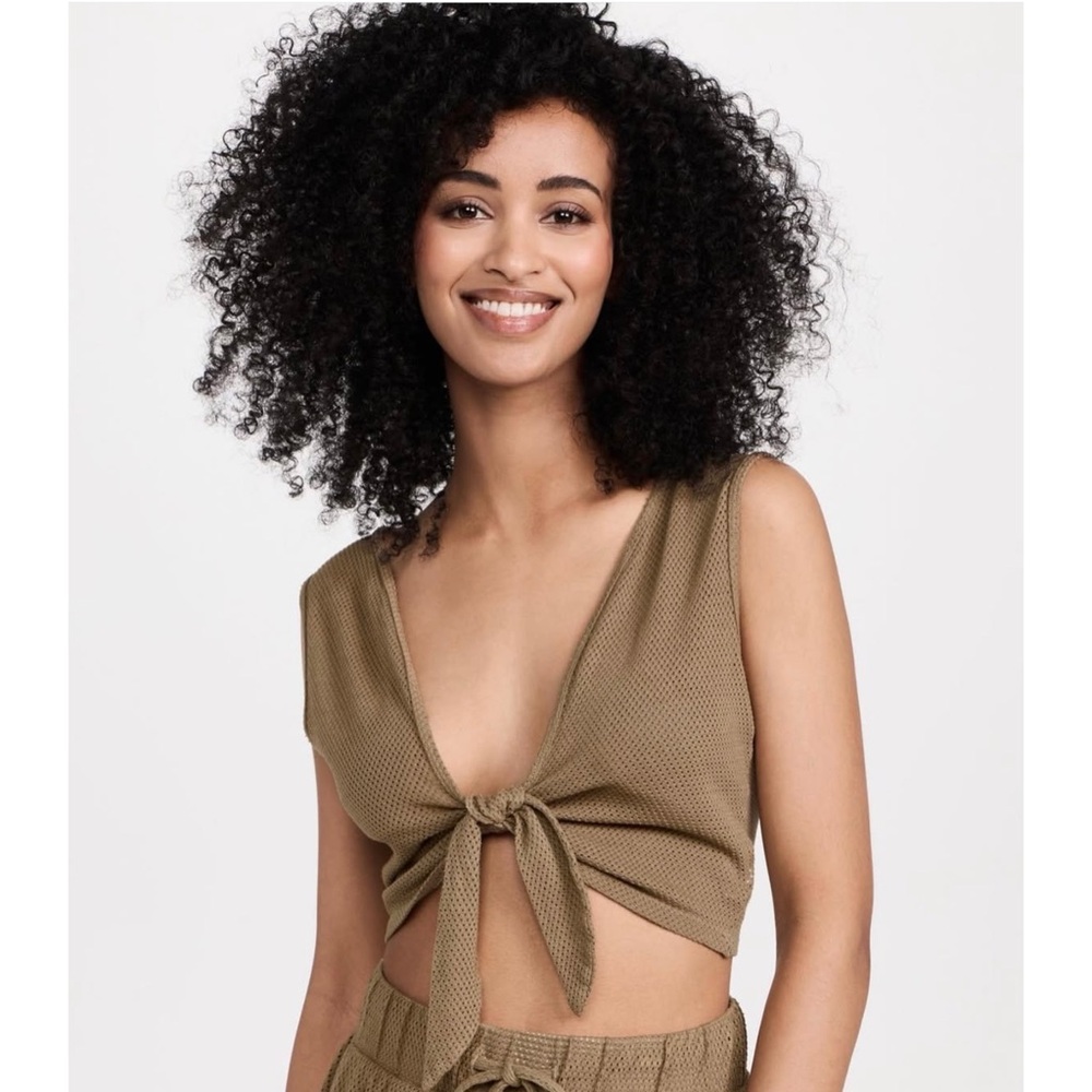 NWT Year of Ours mesh tie crop tank top in Caribou Size XS